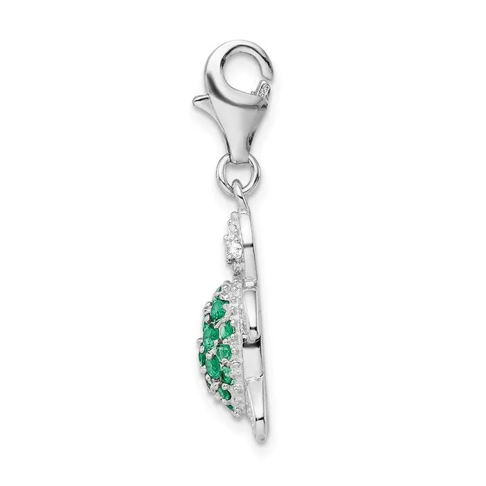 Rings TreasureFineJewelers Sterling Silver Amore La Vita Rhodiumpl Green and Clear CZ Turtle Charm