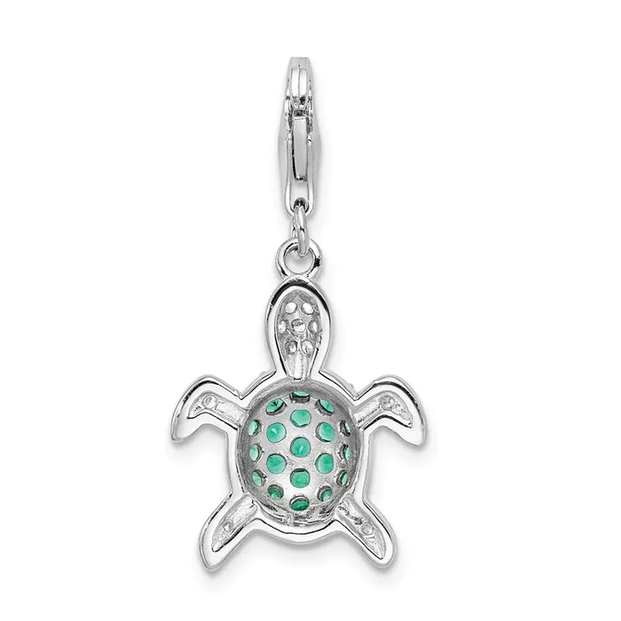 Rings TreasureFineJewelers Sterling Silver Amore La Vita Rhodiumpl Green and Clear CZ Turtle Charm