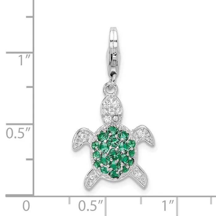 Rings TreasureFineJewelers Sterling Silver Amore La Vita Rhodiumpl Green and Clear CZ Turtle Charm