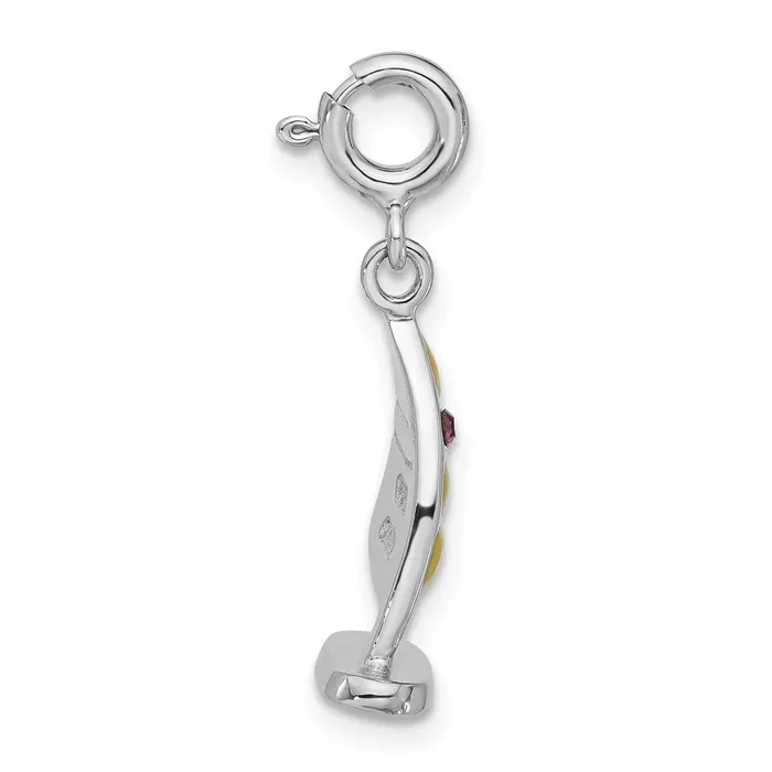 Rings TreasureFineJewelers Sterling Silver Enameled Pink Crystal Sail Boat Spring Ring Charm