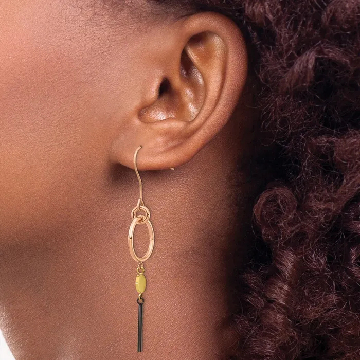 Stainless Steel Polished Black Rose Yellow IPplated Dangle Earrings TreasureFineJewelers Earrings