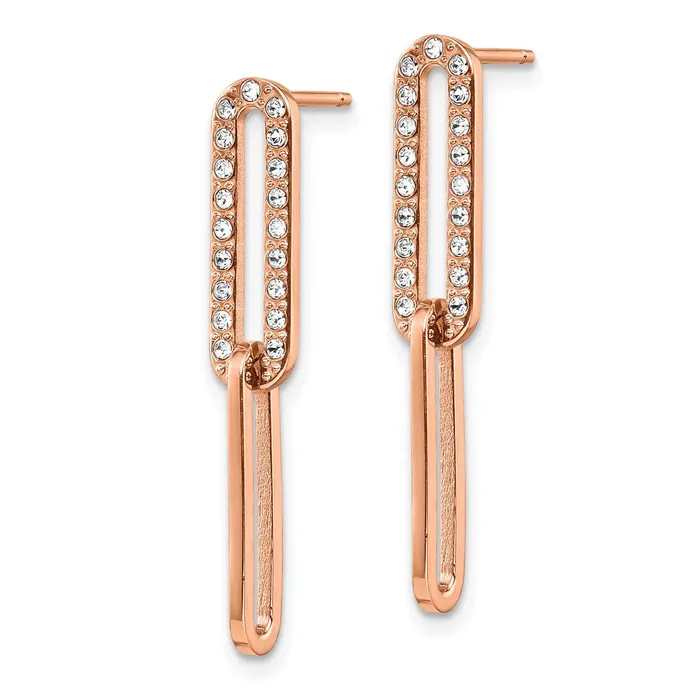 Stainless Steel Polished Rose IP wSwarovski Interlocked Dangle Post Earrin TreasureFineJewelers Bracelets