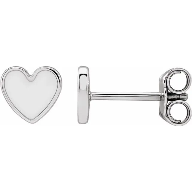 Sterling Silver 59x55 mm White Enamel Heart Earrings TreasureFineJewelers Earrings