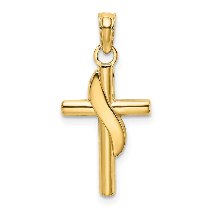 TreasureFineJewelers 14K Polished W Banner Cross Charm Charm Necklaces