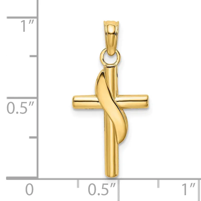 TreasureFineJewelers 14K Polished W Banner Cross Charm Charm Necklaces