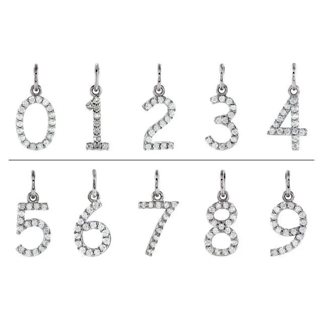 TreasureFineJewelers 14K White Gold 07 CTW Natural Diamond Numeral 2 Charm Charm Necklaces
