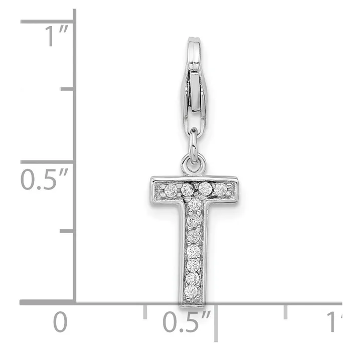TreasureFineJewelers Amore La Vita Sterling Silver Rhodiumplated Polished CZ Letter T Initial Charm with Fancy Lobster Clasp Necklaces