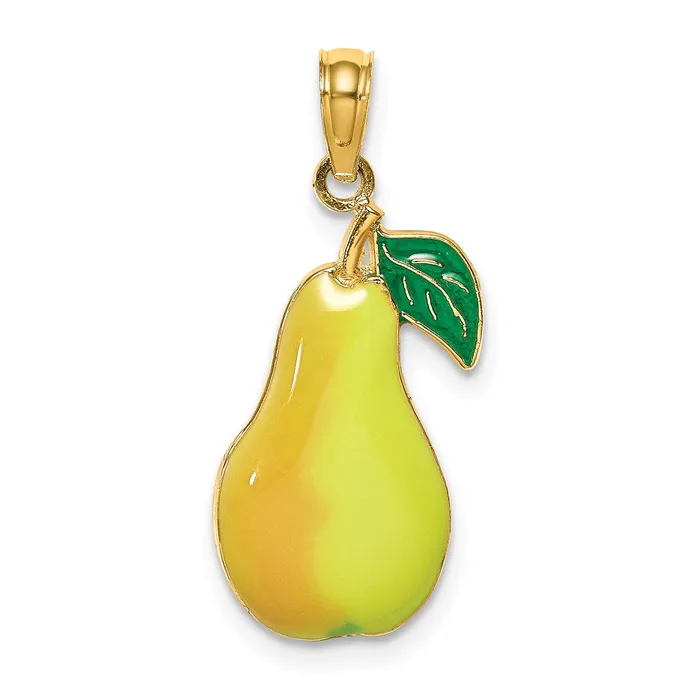 TreasureFineJewelers Charm Necklaces 14K W Enamel Pear With Stem and Leaf Charm TreasureFineJewelers Charm Necklaces 14K W Enamel Pear With Stem and Leaf Charm