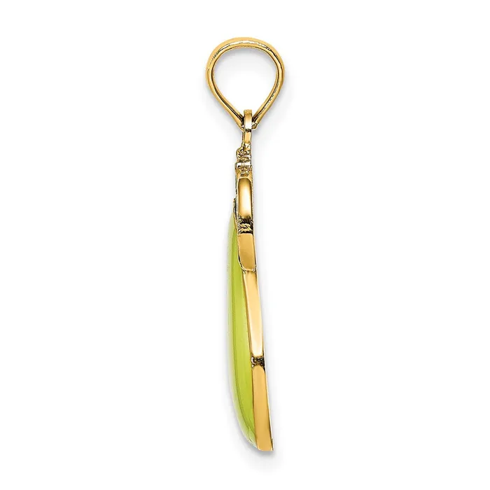 TreasureFineJewelers Charm Necklaces 14K W Enamel Pear With Stem and Leaf Charm