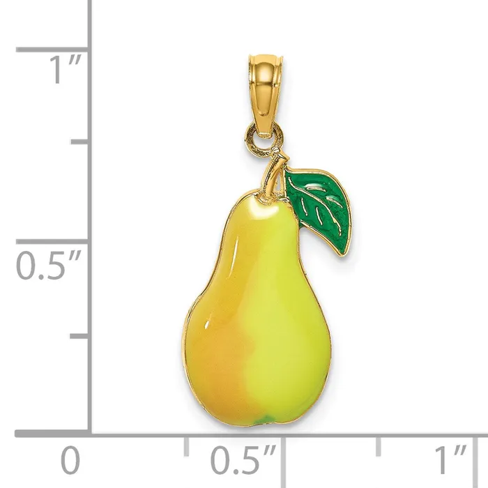 TreasureFineJewelers Charm Necklaces 14K W Enamel Pear With Stem and Leaf Charm