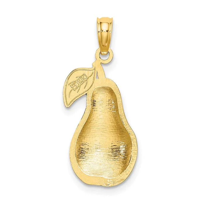 TreasureFineJewelers Charm Necklaces 14K W Enamel Pear With Stem and Leaf Charm
