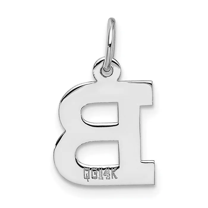 TreasureFineJewelers Charm Necklaces 14k White Gold Small Block Letter B Initial Charm
