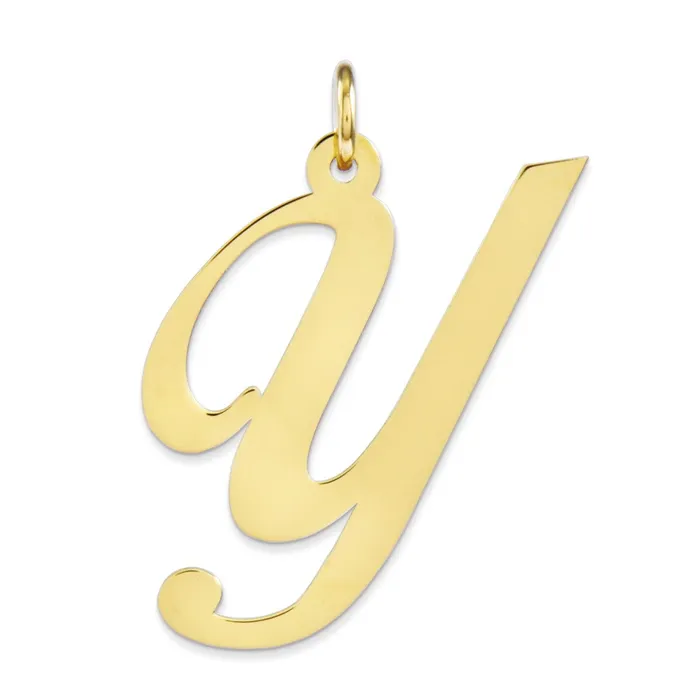 TreasureFineJewelers Charm Necklaces 14k Yellow Gold Large Fancy Script Initial Y Charm TreasureFineJewelers Charm Necklaces 14k Yellow Gold Large Fancy Script Initial Y Charm
