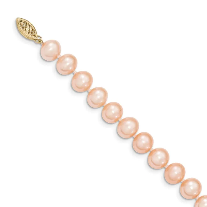TreasureFineJewelers Necklaces 14k 89mm Pink Near Round Freshwater Cultured Pearl Necklace
