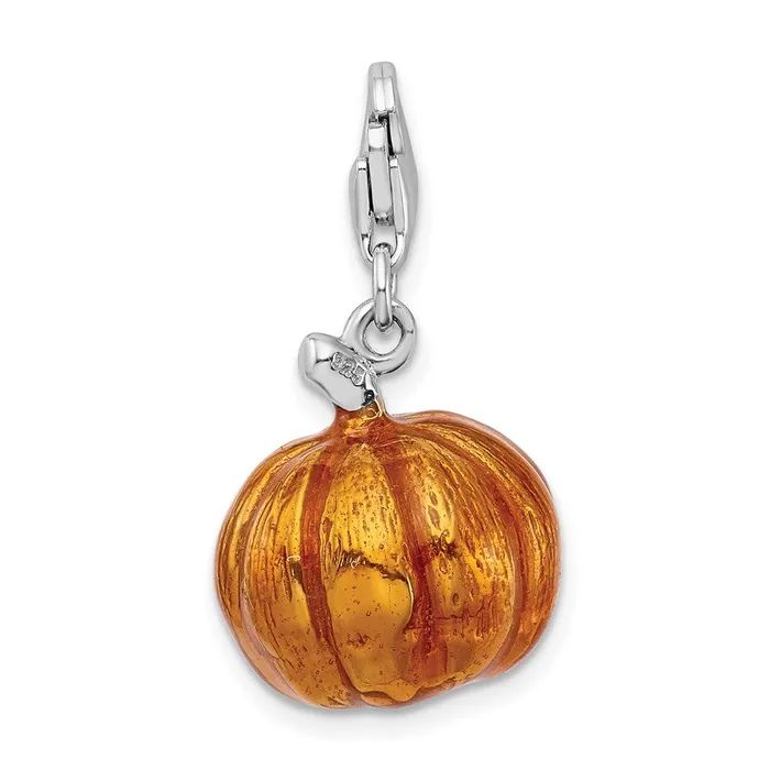 TreasureFineJewelers Rings Sterling Silver Amore La Vita Rhodpl 3D Enameled Jack o Lantern Charm