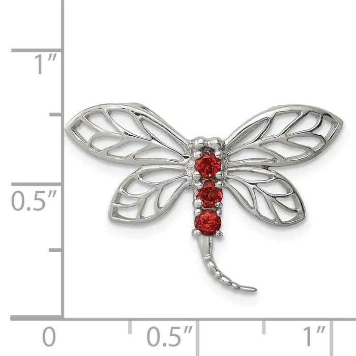 TreasureFineJewelers Rings Sterling Silver Rhodium Garnet Dragonfly Chain Slide