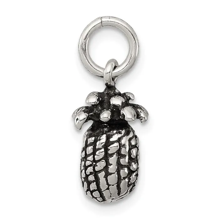 TreasureFineJewelers Sterling Silver Antiqued Pineapple Charm Rings