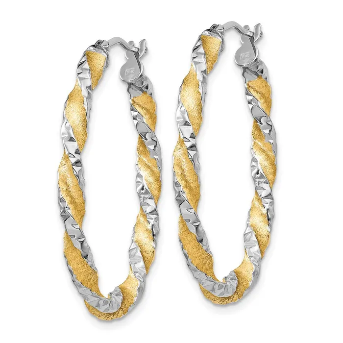 14k White Gold Yellow Rhodium Twisted DC Oval Hoop EarringsWBCPRE781 WB Choice Jewelry Earrings