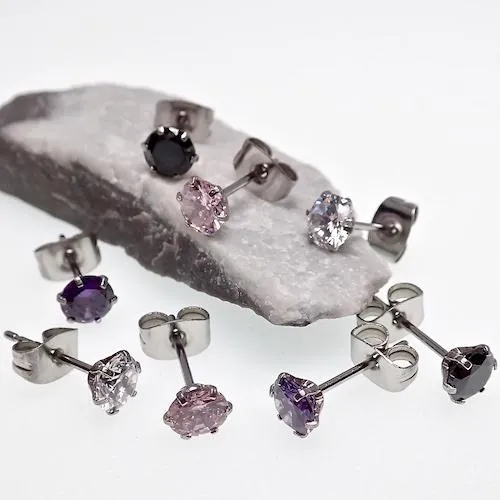 3pairs CZ Prong Earrings 20g Body Clickers Earrings
