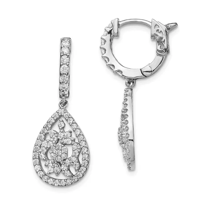 Earrings Sterling Silver Rhodiumplated CZ Hinged Hoop Dangle EarringsWBCQE13020 WB Choice Jewelry