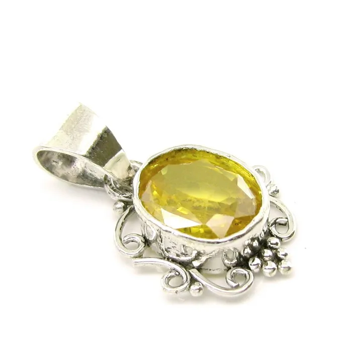 Karizma Jewels Ethnic designer Birthstone Rashi Ratna Silver pendant Synthetic Sapphire Gemston Necklaces