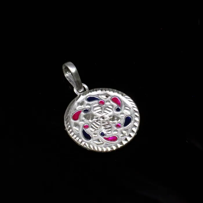 Karizma Jewels Necklaces Traditional Indian Embossed designer enamel sterling silver pendant for women