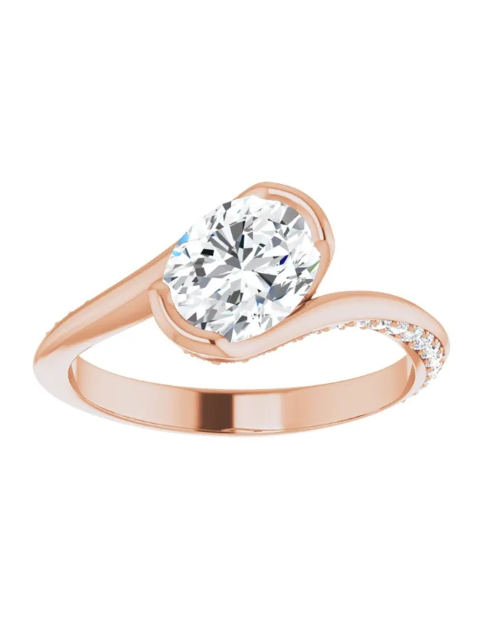 acredo USA Rings Bypass Half Bezel Set Engagement Ring with Diamond Accented Side Profile 14 ct tw
