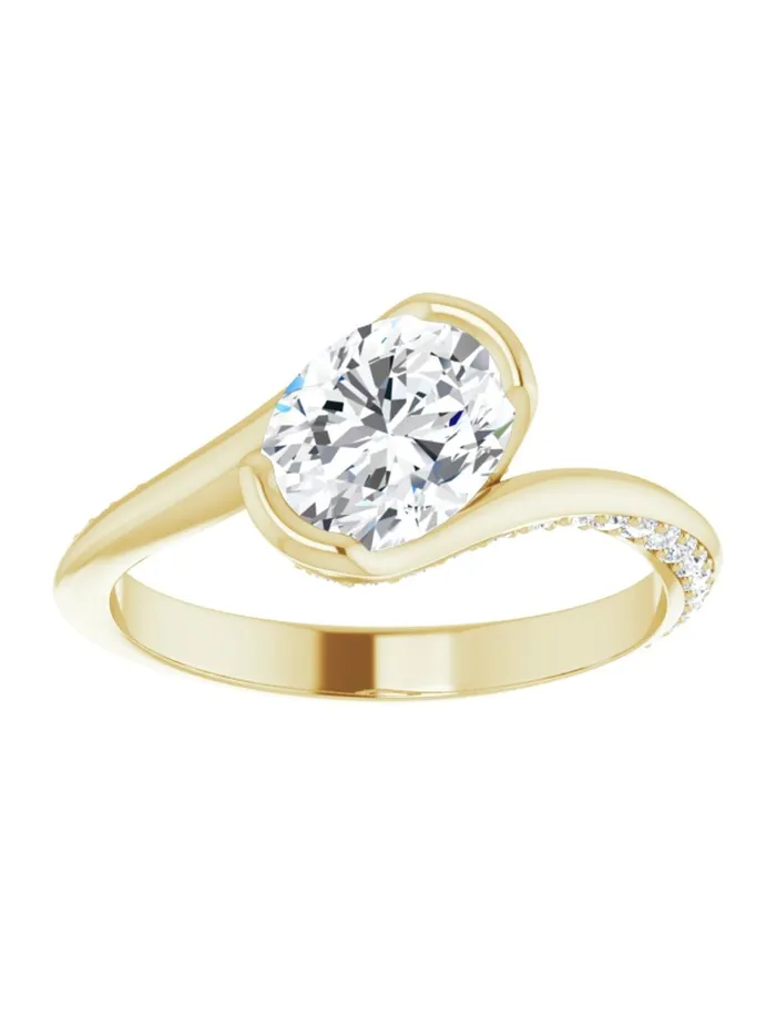 acredo USA Rings Bypass Half Bezel Set Engagement Ring with Diamond Accented Side Profile 14 ct tw