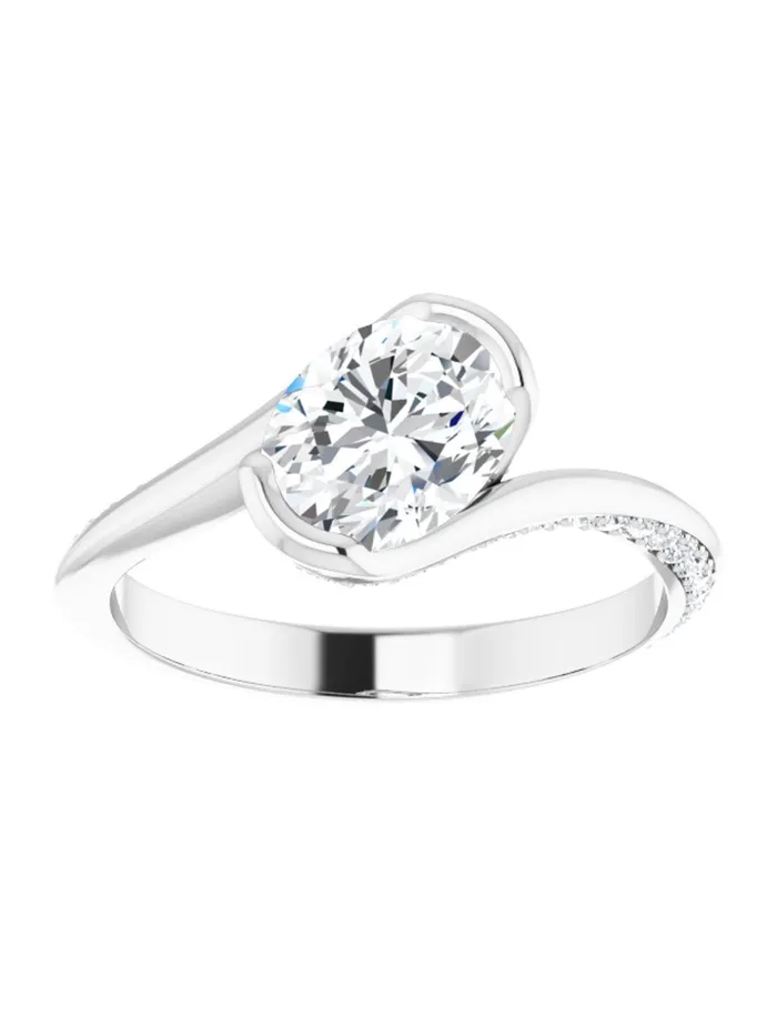 acredo USA Rings Bypass Half Bezel Set Engagement Ring with Diamond Accented Side Profile 14 ct tw