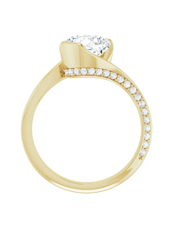 acredo USA Rings Bypass Half Bezel Set Engagement Ring with Diamond Accented Side Profile 14 ct tw