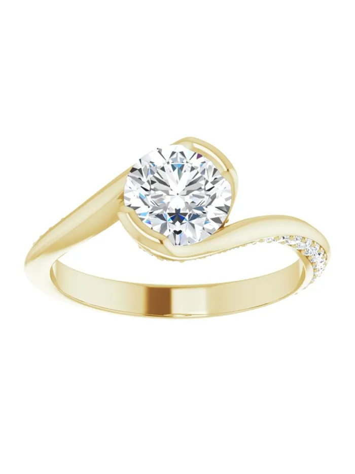 acredo USA Rings Bypass Half Bezel Set Engagement Ring with Diamond Accented Side Profile 14 ct tw