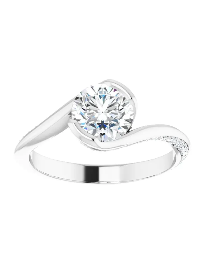 acredo USA Rings Bypass Half Bezel Set Engagement Ring with Diamond Accented Side Profile 14 ct tw