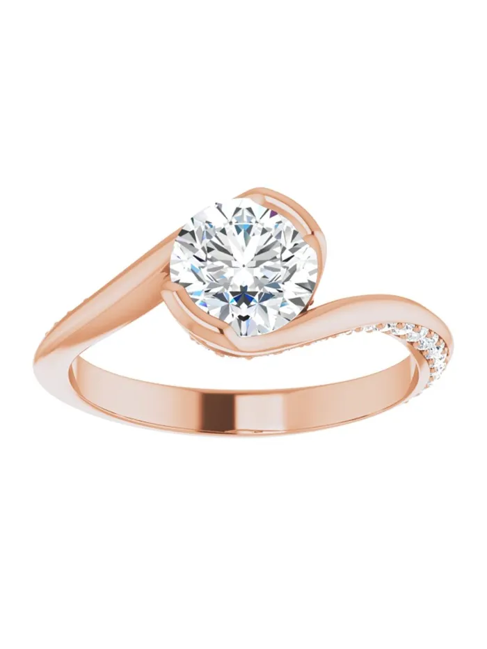 acredo USA Rings Bypass Half Bezel Set Engagement Ring with Diamond Accented Side Profile 14 ct tw