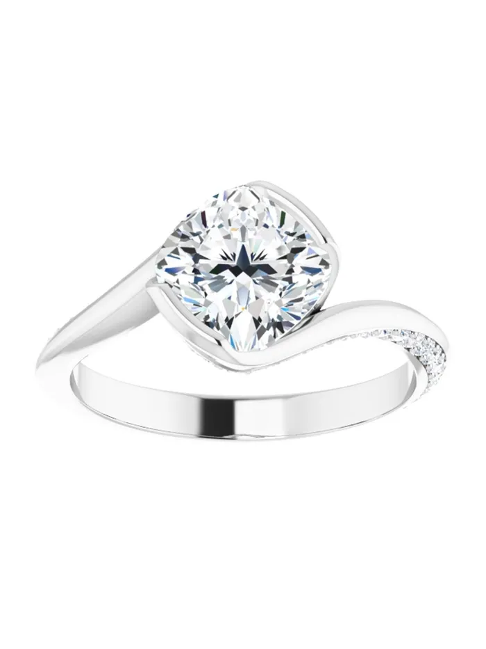 acredo USA Rings Bypass Half Bezel Set Engagement Ring with Diamond Accented Side Profile 14 ct tw