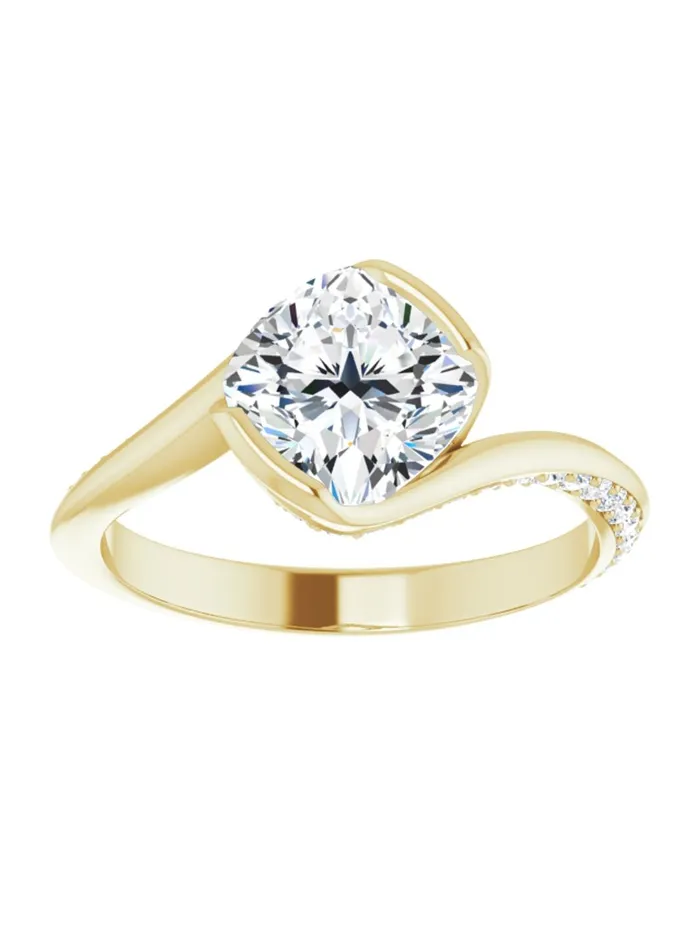 acredo USA Rings Bypass Half Bezel Set Engagement Ring with Diamond Accented Side Profile 14 ct tw