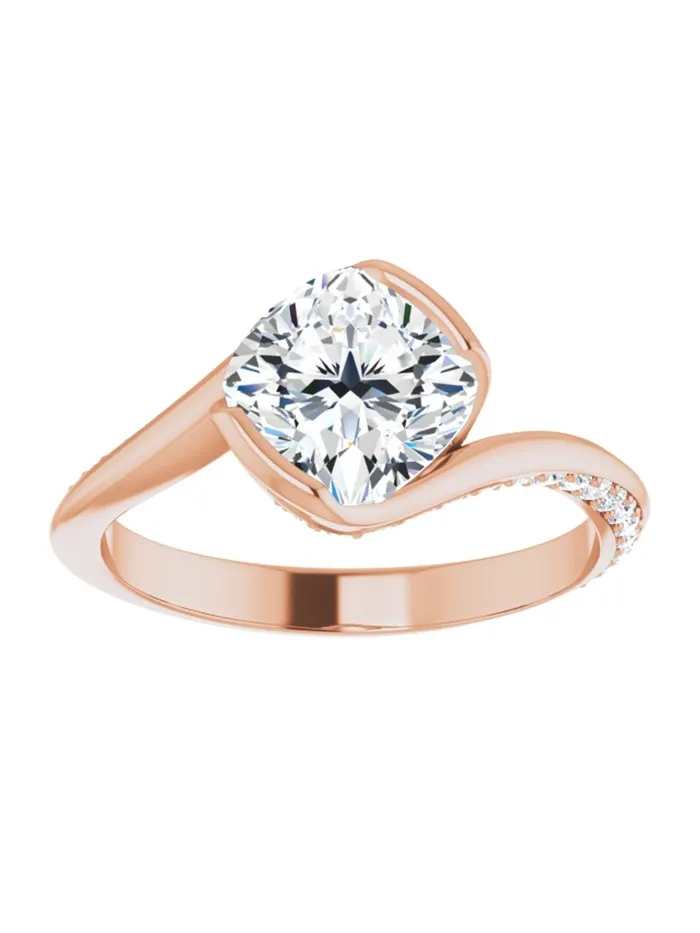 acredo USA Rings Bypass Half Bezel Set Engagement Ring with Diamond Accented Side Profile 14 ct tw