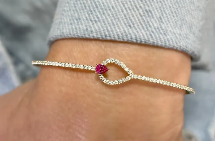 Bangle Bracelet 14kt Gold Pear Ruby Diamonds Albert Hern Bracelets Bangle Bracelet 14kt Gold Pear Ruby Diamonds Albert Hern Bracelets