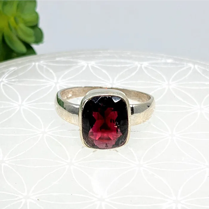 Bliss Crystals Rings Garnet Sz 11 Faceted Rectangle Ring LV6861