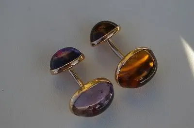 Earrings Vintage 14K Rose Gold Amethyst and Citrine Cuff Links