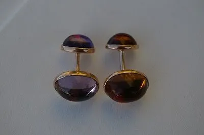 Earrings Vintage 14K Rose Gold Amethyst and Citrine Cuff Links