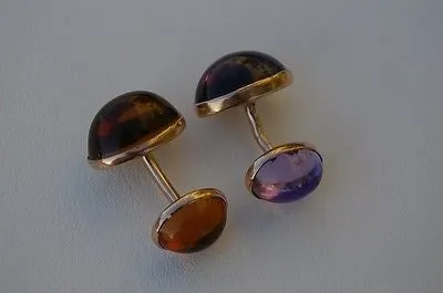 Earrings Vintage 14K Rose Gold Amethyst and Citrine Cuff Links