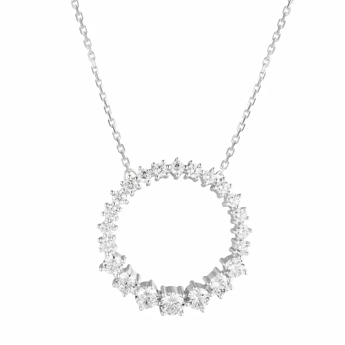 Finest Sterling SIlver Graduated CZ Eterninty Circle Necklace 18 Chain Stunning Dlux Jewels Necklaces