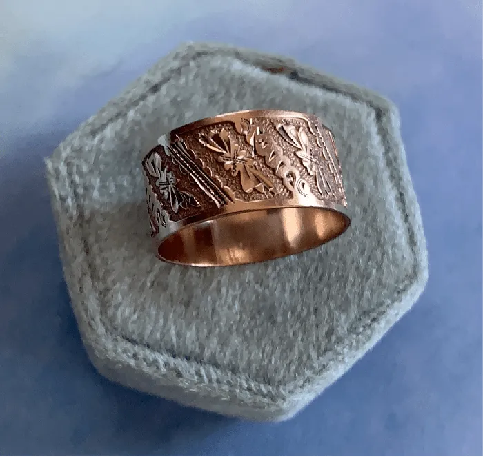 Love Vintage Paris Rings Cigar Band 10k Rose Gold Antique