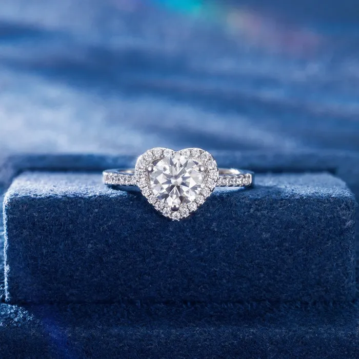 Rings icezeusshop S925 Round Heart Halo Pave Ring