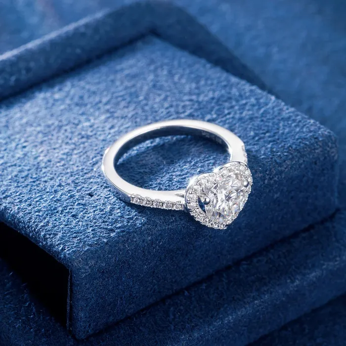 Rings icezeusshop S925 Round Heart Halo Pave Ring