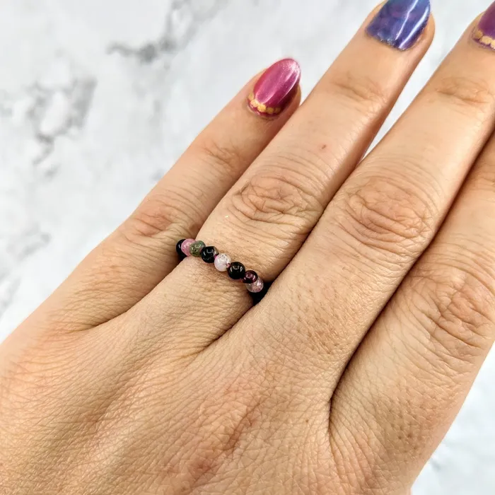 Tourmaline Mixed 1 Beaded Stretchy Ring LV1970 Bliss Crystals Rings