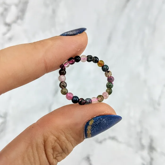 Tourmaline Mixed 1 Beaded Stretchy Ring LV1970 Bliss Crystals Rings