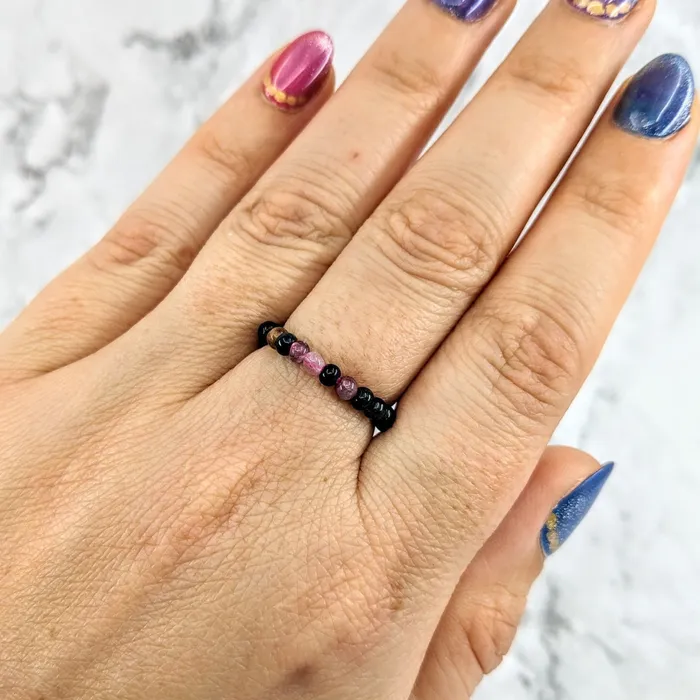 Tourmaline Mixed 1 Beaded Stretchy Ring LV1970 Bliss Crystals Rings
