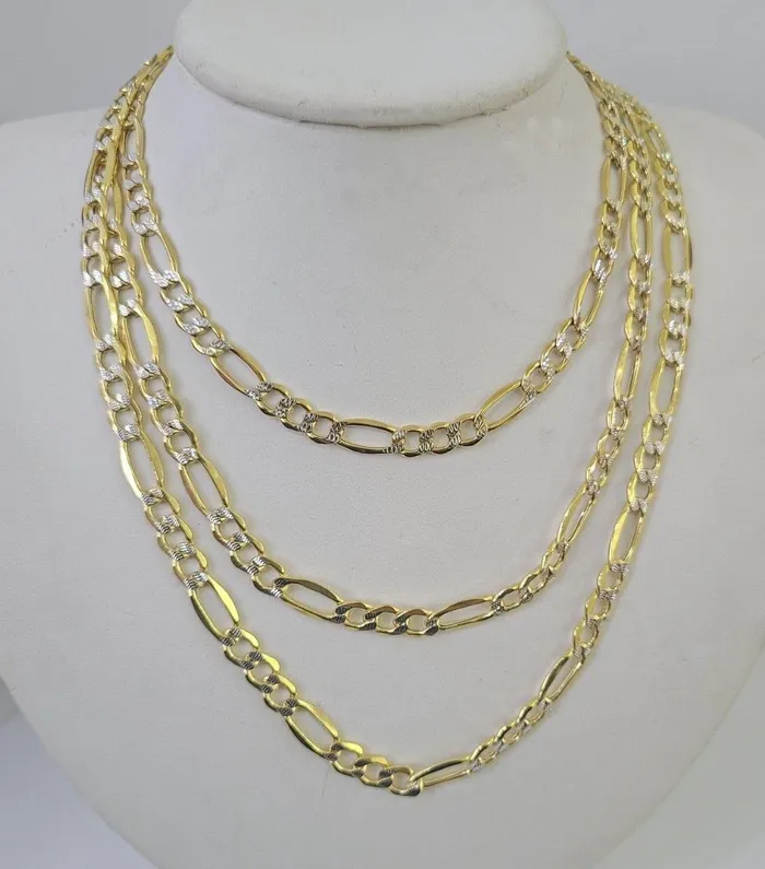 10K Figaro Link Chain Necklace Yellow Gold 65mm 20 22 24 26 28 30 10kt Gold and Diamond Necklaces 10K Figaro Link Chain Necklace Yellow Gold 65mm 20 22 24 26 28 30 10kt Gold and Diamond Necklaces