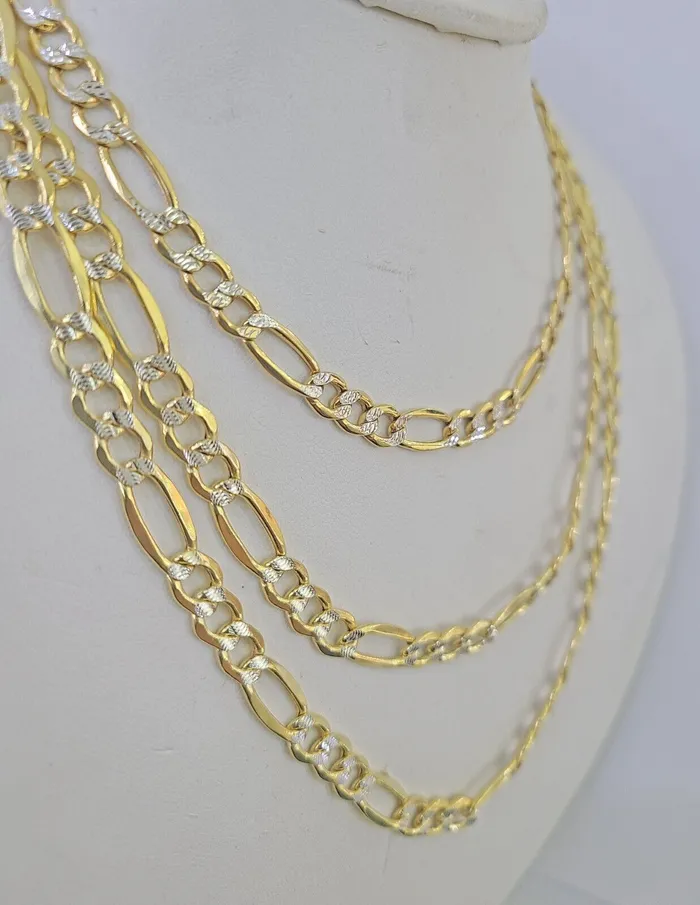10K Figaro Link Chain Necklace Yellow Gold 65mm 20 22 24 26 28 30 10kt Gold and Diamond Necklaces